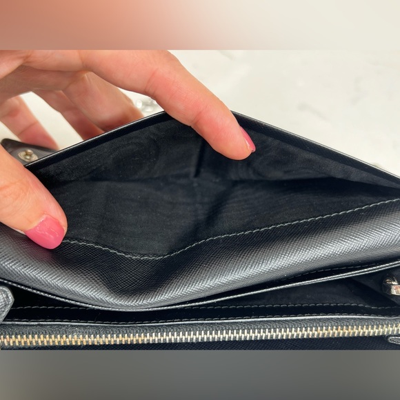 💯 AUTH Prada Tessuto black Saffiano leather wallet on chain - Picture 7 of 14